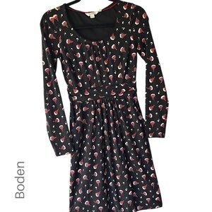 BODEN NWOT ABIGAIL LONG SLEEVE FLORAL DRESS BLACK RED GRAY | SIZE: 4